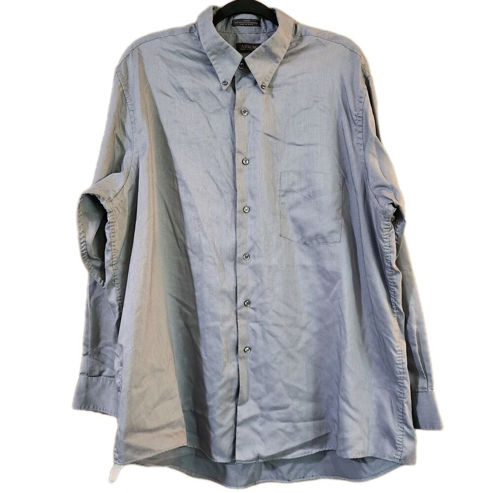 Arrow Mens Pique Dress Shirt Size XL 17.5 34/35 Gray Long Sleeve Button Down